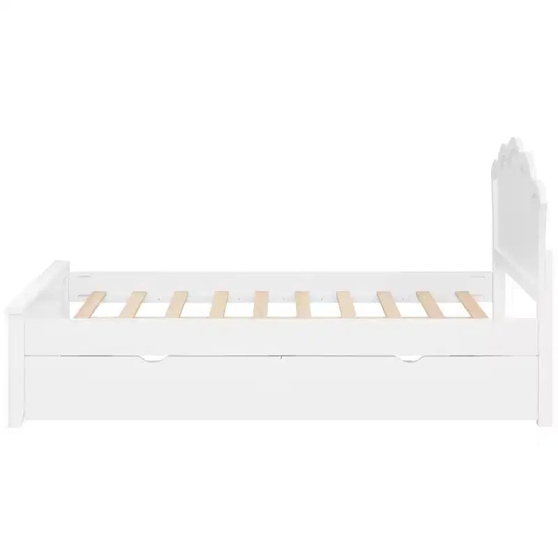 Luxystar Letto Moderno a Piattaforma in Legno con Testiera e 2 Cassetti, Bianco