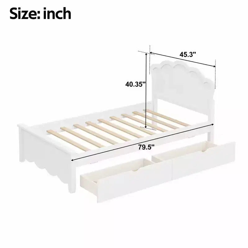 Luxystar Letto Moderno a Piattaforma in Legno con Testiera e 2 Cassetti, Bianco