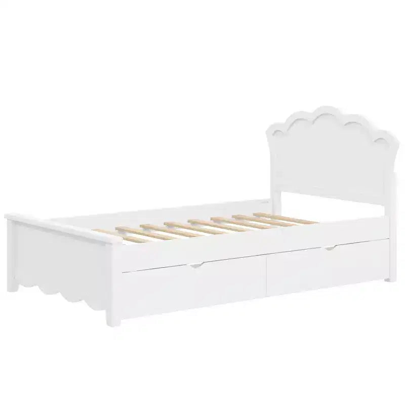 Luxystar Letto Moderno a Piattaforma in Legno con Testiera e 2 Cassetti, Bianco