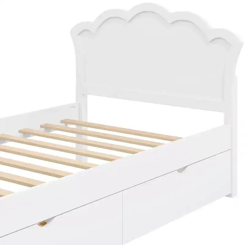 Luxystar Letto Moderno a Piattaforma in Legno con Testiera e 2 Cassetti, Bianco