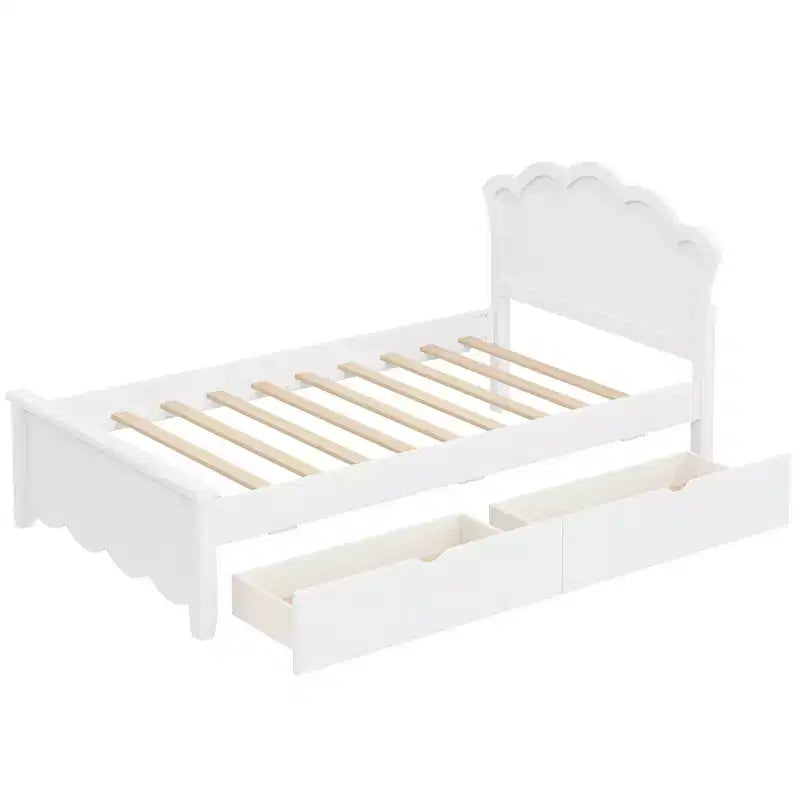 Luxystar Letto Moderno a Piattaforma in Legno con Testiera e 2 Cassetti, Bianco