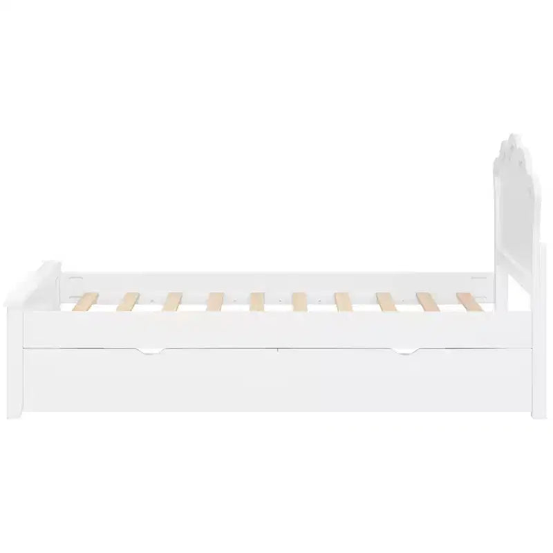 Luxystar Letto Moderno a Piattaforma in Legno con Testiera e 2 Cassetti, Bianco