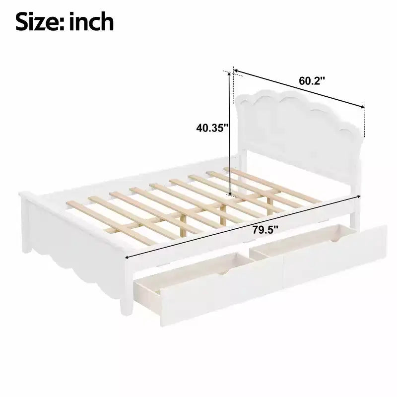 Luxystar Letto Moderno a Piattaforma in Legno con Testiera e 2 Cassetti, Bianco