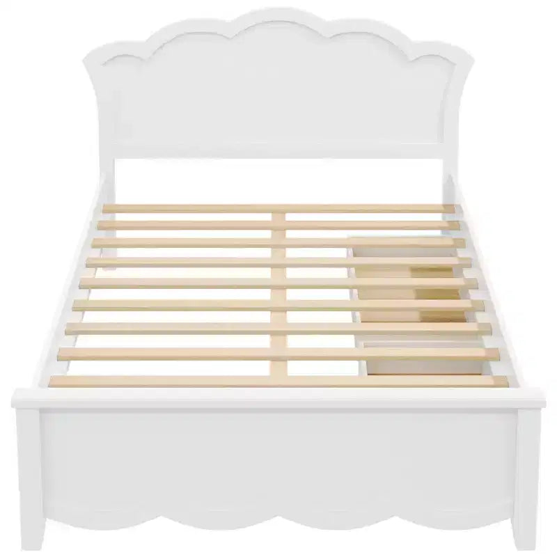 Luxystar Letto Moderno a Piattaforma in Legno con Testiera e 2 Cassetti, Bianco