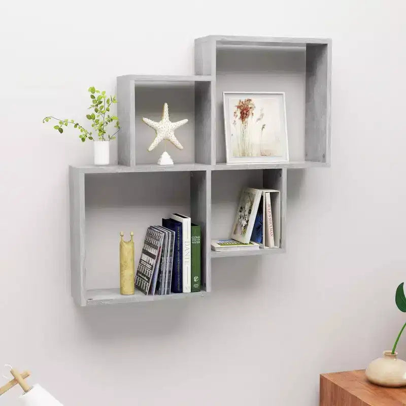 Vidaxl Mensola a cubo da parete in legno multistrato grigio cemento media