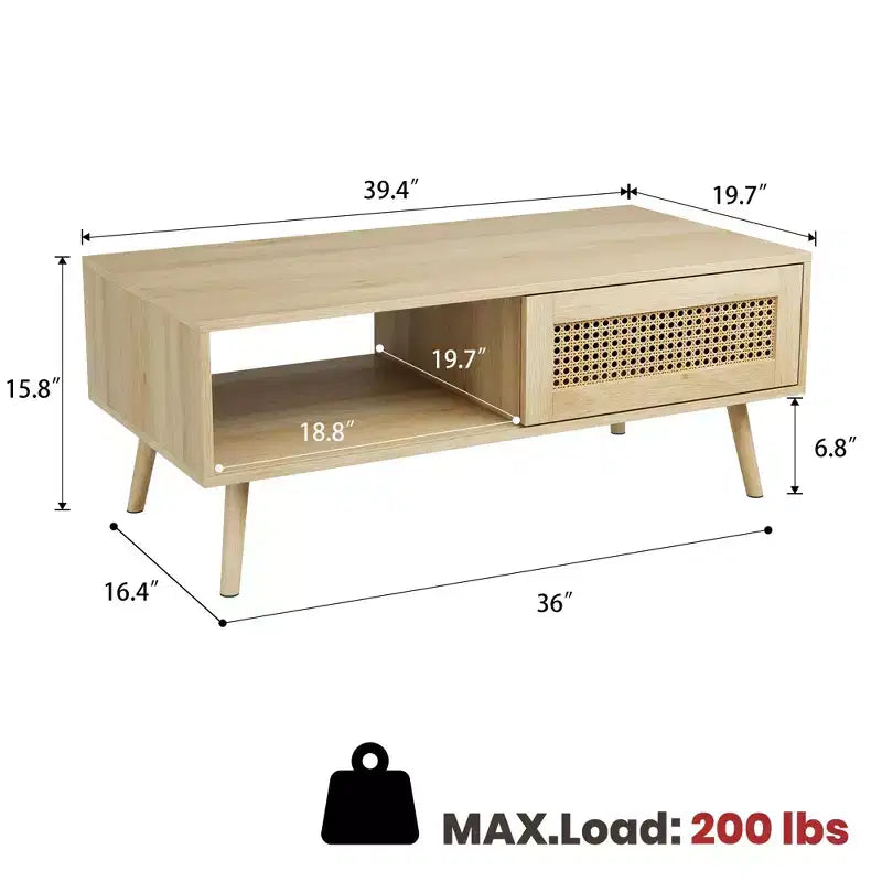 Set di 2 tavolini da salotto, include mobile porta TV in rattan da 47 pollici per TV da 55 pollici, tavolino da caffè rustico con ripiano portaoggetti per camera da letto