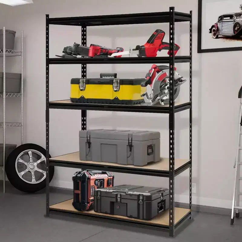 Scaffali per garage, Scaffalature metalliche resistenti regolabili per garage, Scaffalatura regolabile a 5 ripiani, Scaffali metallici multiuso per magazzino