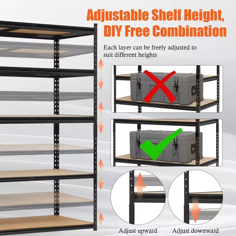 Scaffali per garage, Scaffalature metalliche resistenti regolabili per garage, Scaffalatura regolabile a 5 ripiani, Scaffali metallici multiuso per magazzino