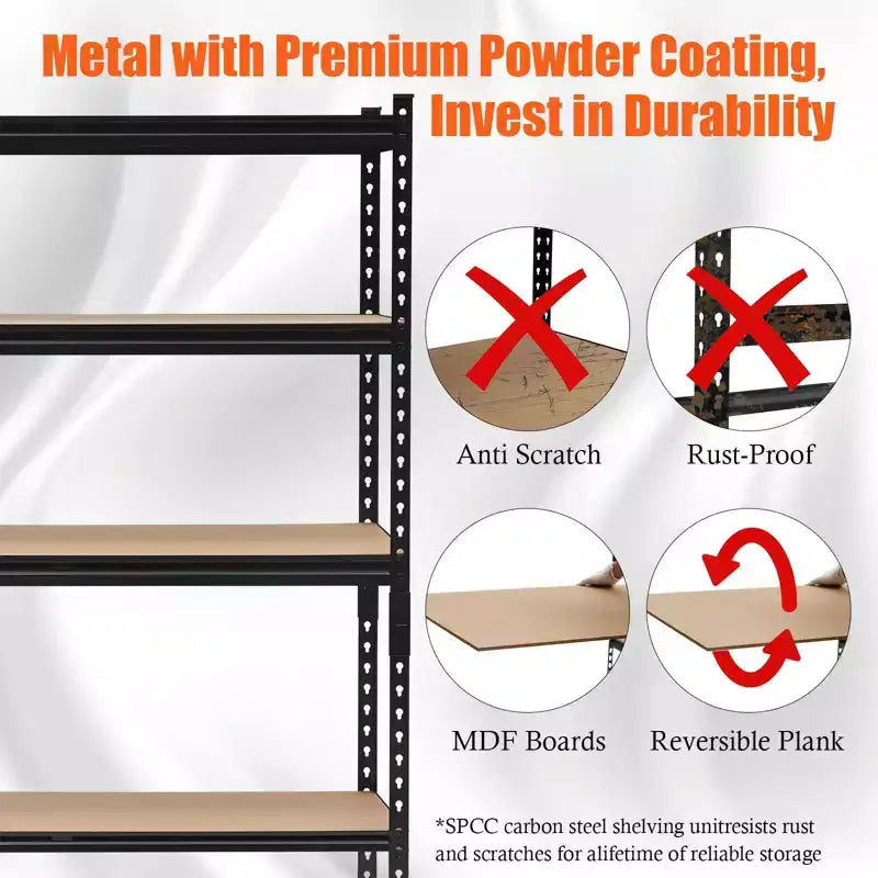 Scaffali per garage, Scaffalature metalliche resistenti regolabili per garage, Scaffalatura regolabile a 5 ripiani, Scaffali metallici multiuso per magazzino