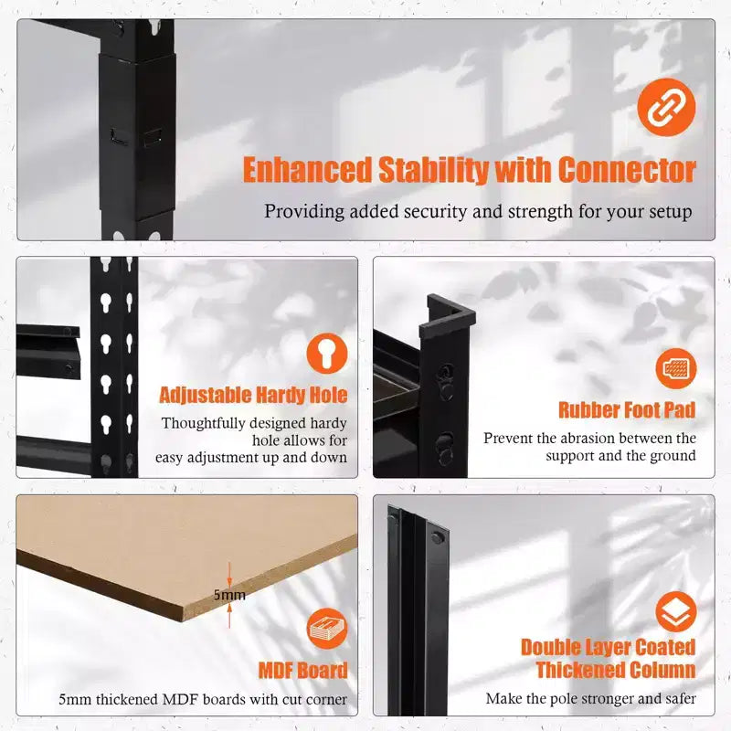 Scaffali per garage, Scaffalature metalliche resistenti regolabili per garage, Scaffalatura regolabile a 5 ripiani, Scaffali metallici multiuso per magazzino