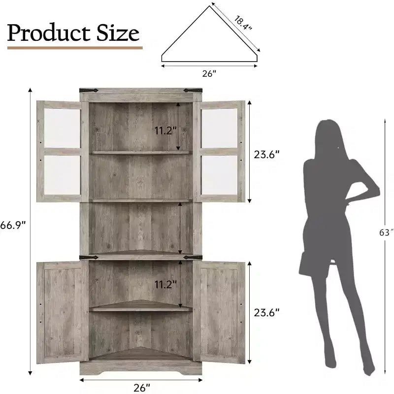 Mobile angolare a 6 ripiani con ante, salvaspazio, da pavimento per bagno, cucina, soggiorno, organizer multiuso per piccoli spazi