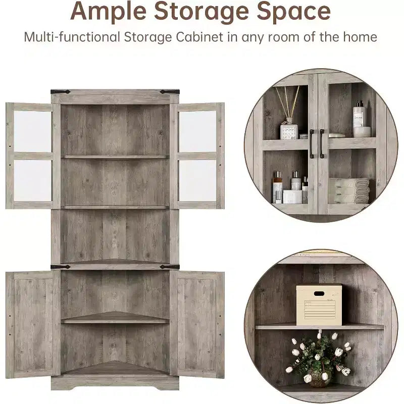 Mobile angolare a 6 ripiani con ante, salvaspazio, da pavimento per bagno, cucina, soggiorno, organizer multiuso per piccoli spazi