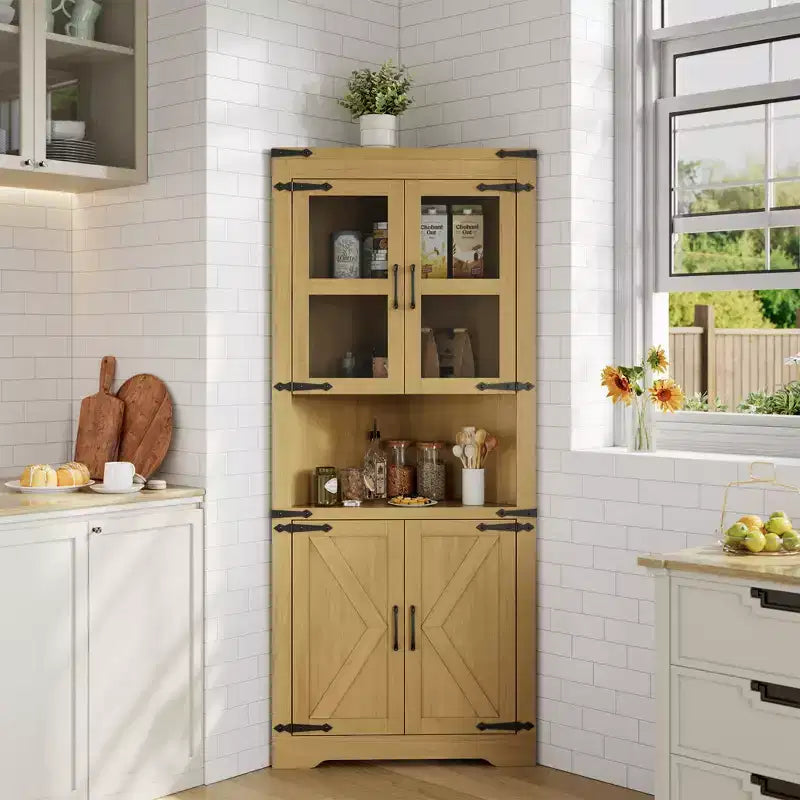 Mobile angolare a 6 ripiani con ante, salvaspazio, da pavimento per bagno, cucina, soggiorno, organizer multiuso per piccoli spazi