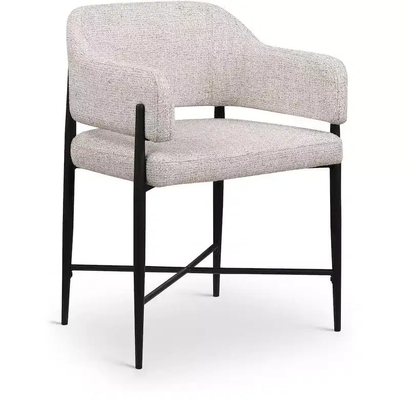 Meridian Furniture Dame, Sedia da Pranzo Imbottita in Tessuto Beige, Set da 2
