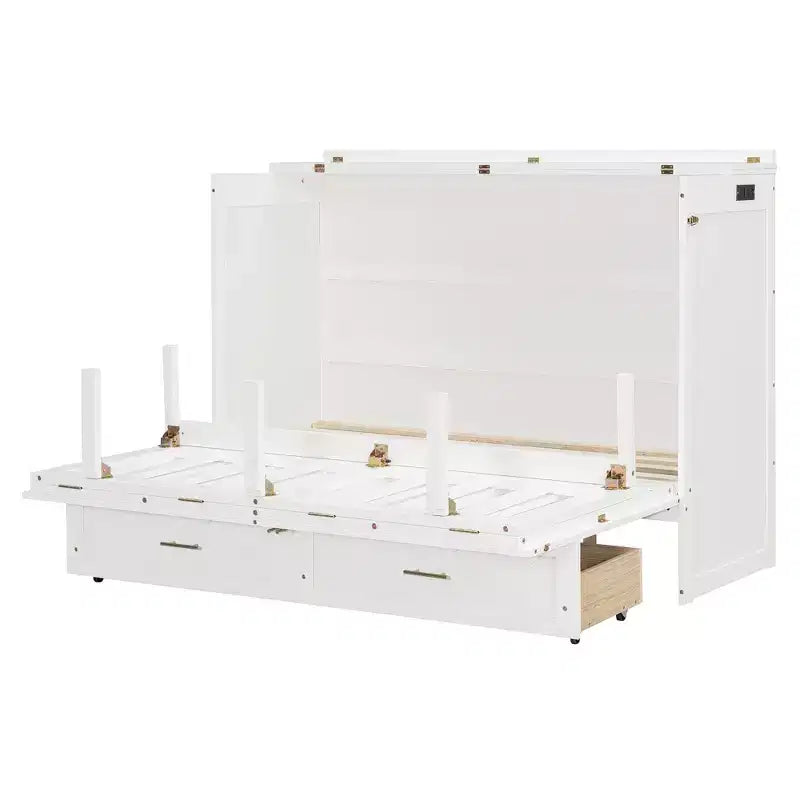 Luxystar Armadio Letto a Scomparsa Moderno Queen con Cassetti, Blocco di Sicurezza e Presa Elettrica