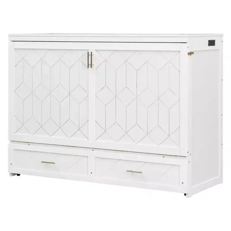 Luxystar Armadio Letto a Scomparsa Moderno Queen con Cassetti, Blocco di Sicurezza e Presa Elettrica