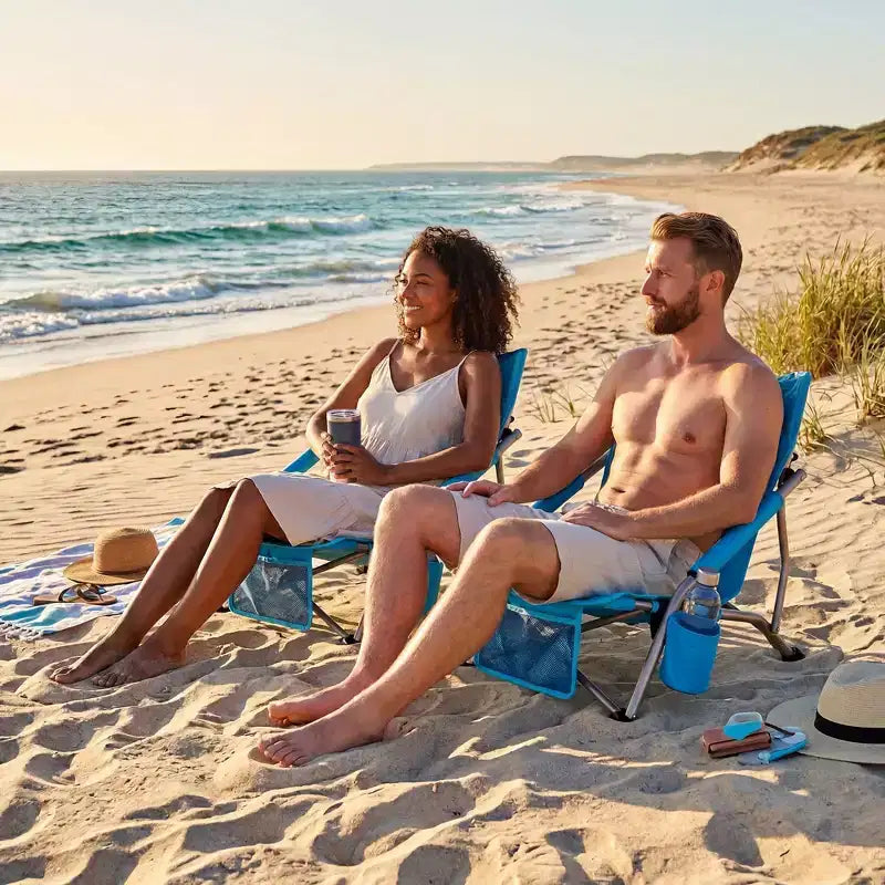 Sedie a Sdraio Pieghevoli Portatili, Sedia Leggera con Seduta Extra Larga con Portabicchieri, Tasca Portaoggetti e Borsa da Trasporto per Campeggio, Spiaggia, Viaggi