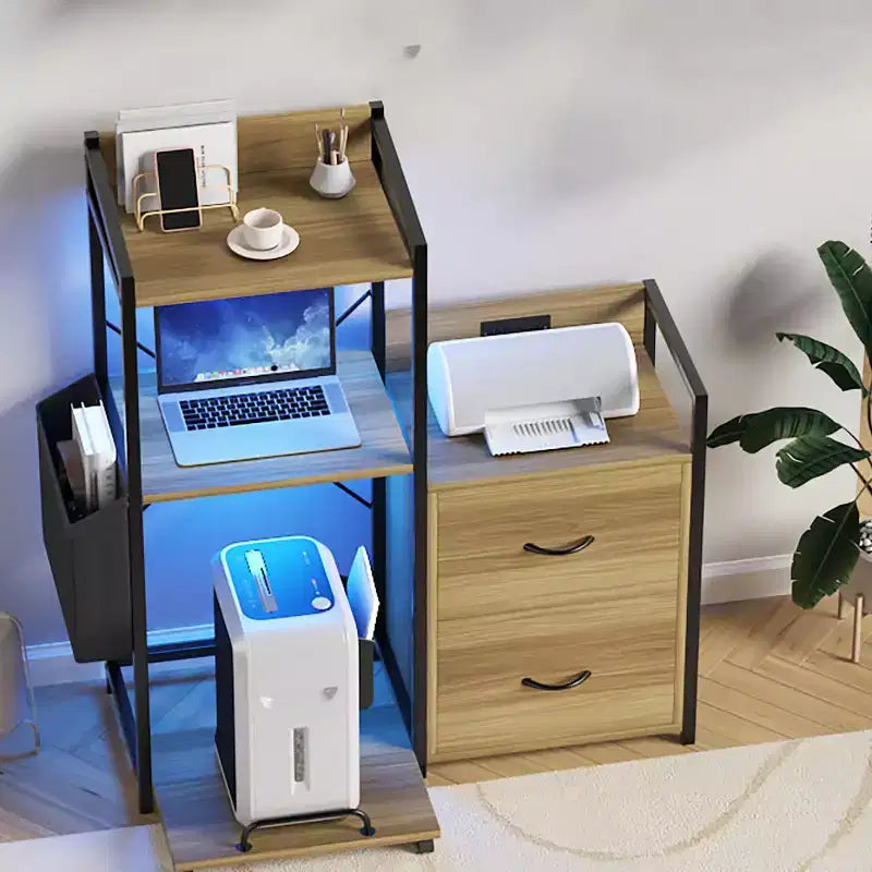 Cassettiera Portadocumenti Mobile a 2 Cassetti con Multipresa Integrata, Supporto per Stampante Grande per Ufficio Domestico, Adatto per Formato Letter/A4, Contenitore Utilità con Scaffale Aperto