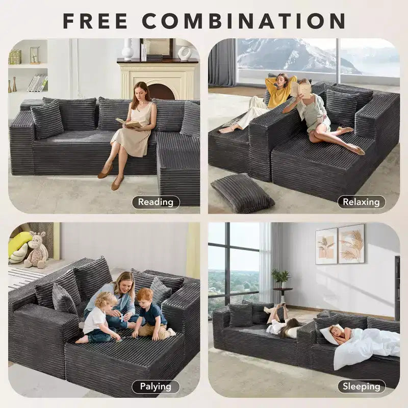 Sunnyfurn Divano Sezionale Modulare a L Moderno 106, Divano Cloud Oversize con Seduta Profonda in Morbido Velluto a Coste, Design Minimalista, Comodo e Morbido