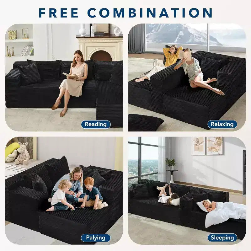 Sunnyfurn Divano Sezionale Modulare a L Moderno 106, Divano Cloud Oversize con Seduta Profonda in Morbido Velluto a Coste, Design Minimalista, Comodo e Morbido