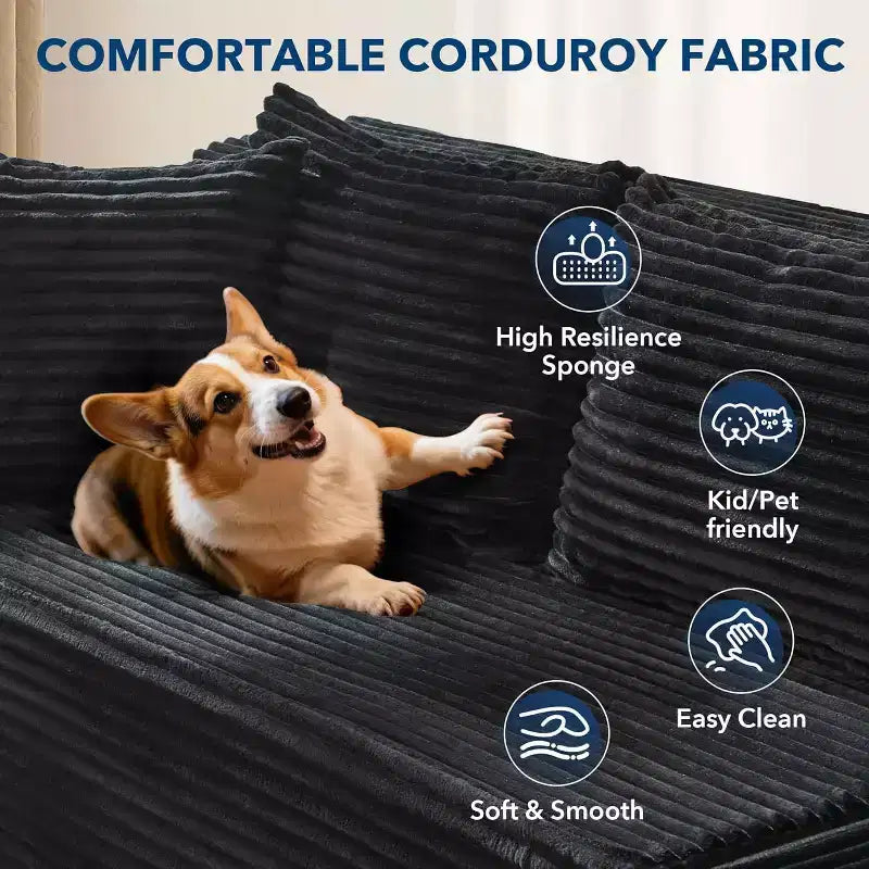Sunnyfurn Divano Sezionale Modulare a L Moderno 106, Divano Cloud Oversize con Seduta Profonda in Morbido Velluto a Coste, Design Minimalista, Comodo e Morbido