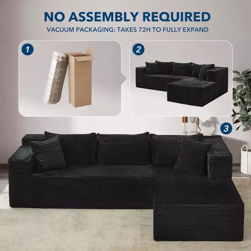Sunnyfurn Divano Sezionale Modulare a L Moderno 106, Divano Cloud Oversize con Seduta Profonda in Morbido Velluto a Coste, Design Minimalista, Comodo e Morbido
