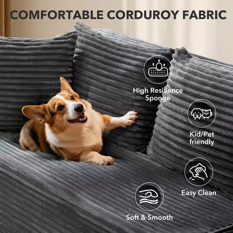 Sunnyfurn Divano Sezionale Modulare a L Moderno 106, Divano Cloud Oversize con Seduta Profonda in Morbido Velluto a Coste, Design Minimalista, Comodo e Morbido