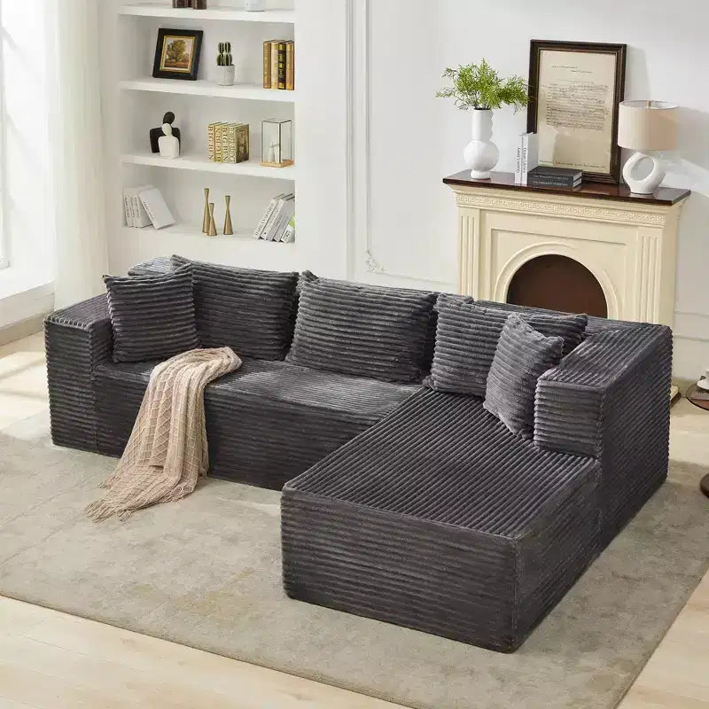 Sunnyfurn Divano Sezionale Modulare a L Moderno 106, Divano Cloud Oversize con Seduta Profonda in Morbido Velluto a Coste, Design Minimalista, Comodo e Morbido