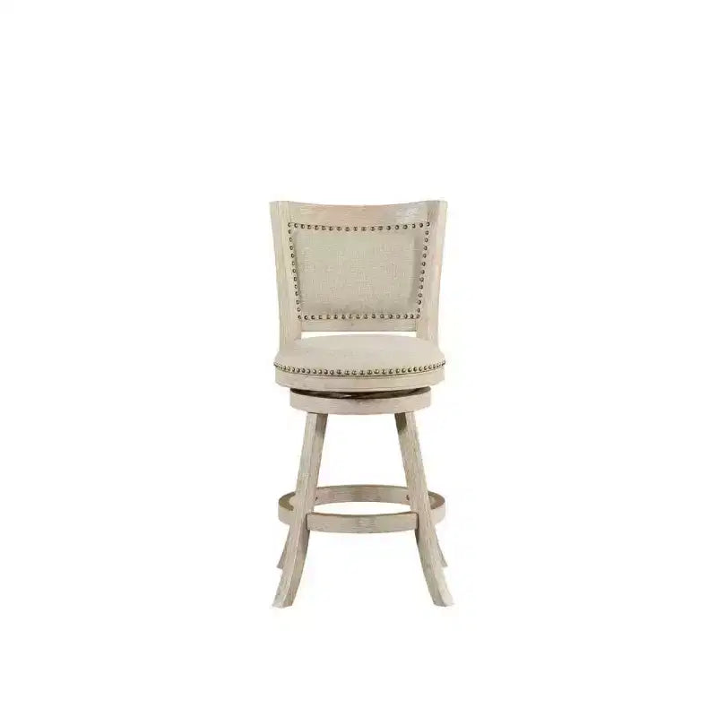 Sgabello da bar girevole Melrose da 24" ad altezza bancone con finitura spazzolata Ivory - Boraam: Rivestimento in lino, borchie decorative
