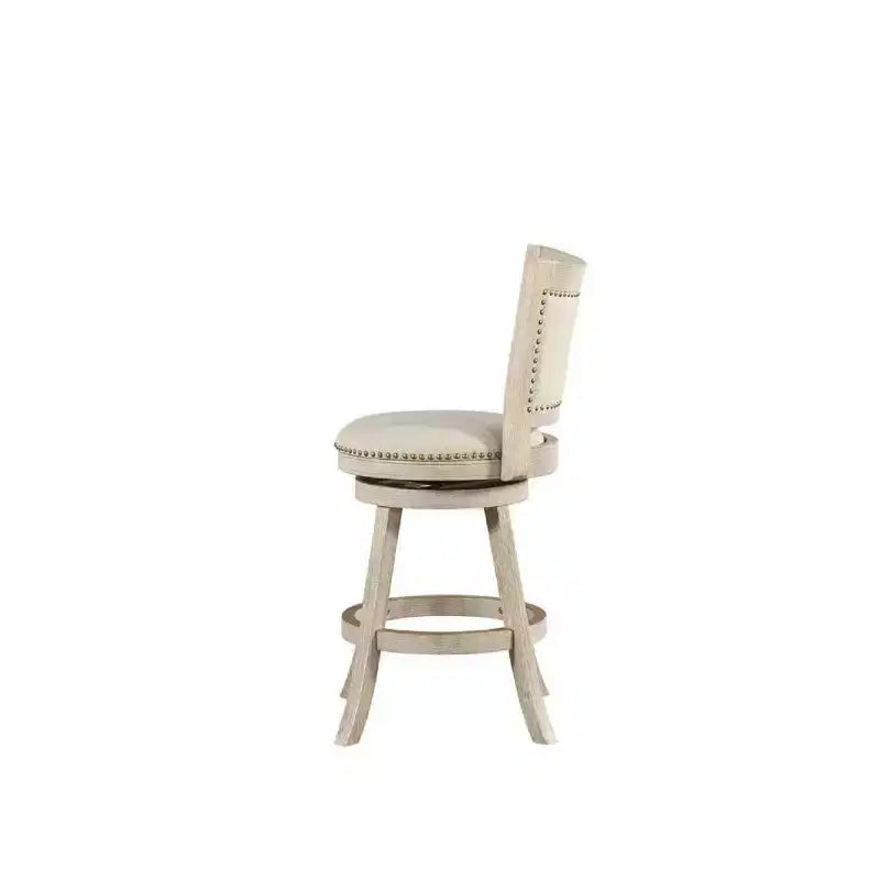 Sgabello da bar girevole Melrose da 24" ad altezza bancone con finitura spazzolata Ivory - Boraam: Rivestimento in lino, borchie decorative