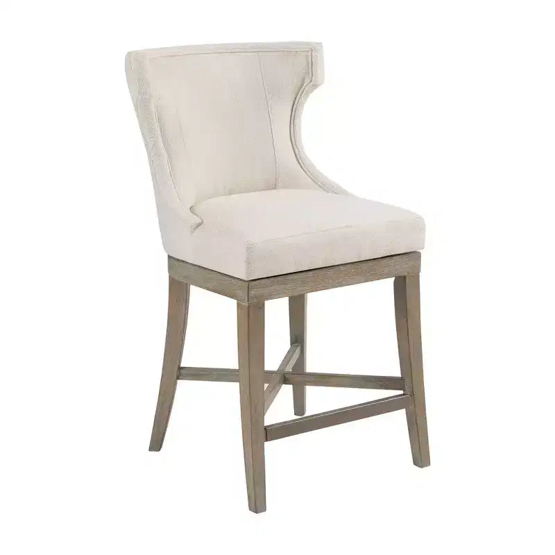 Sgabello da bar Troy Madison Park altezza bancone con seduta girevole crema: rivestito, struttura in legno di gomma, capacità 136 kg