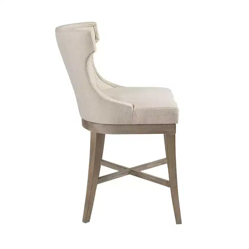 Sgabello da bar Troy Madison Park altezza bancone con seduta girevole crema: rivestito, struttura in legno di gomma, capacità 136 kg
