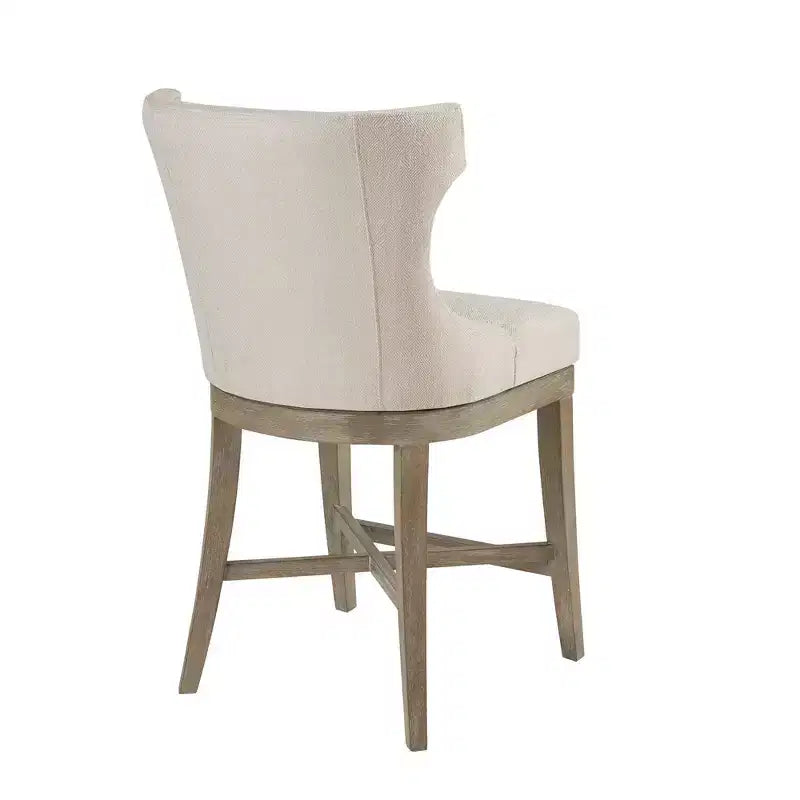Sgabello da bar Troy Madison Park altezza bancone con seduta girevole crema: rivestito, struttura in legno di gomma, capacità 136 kg
