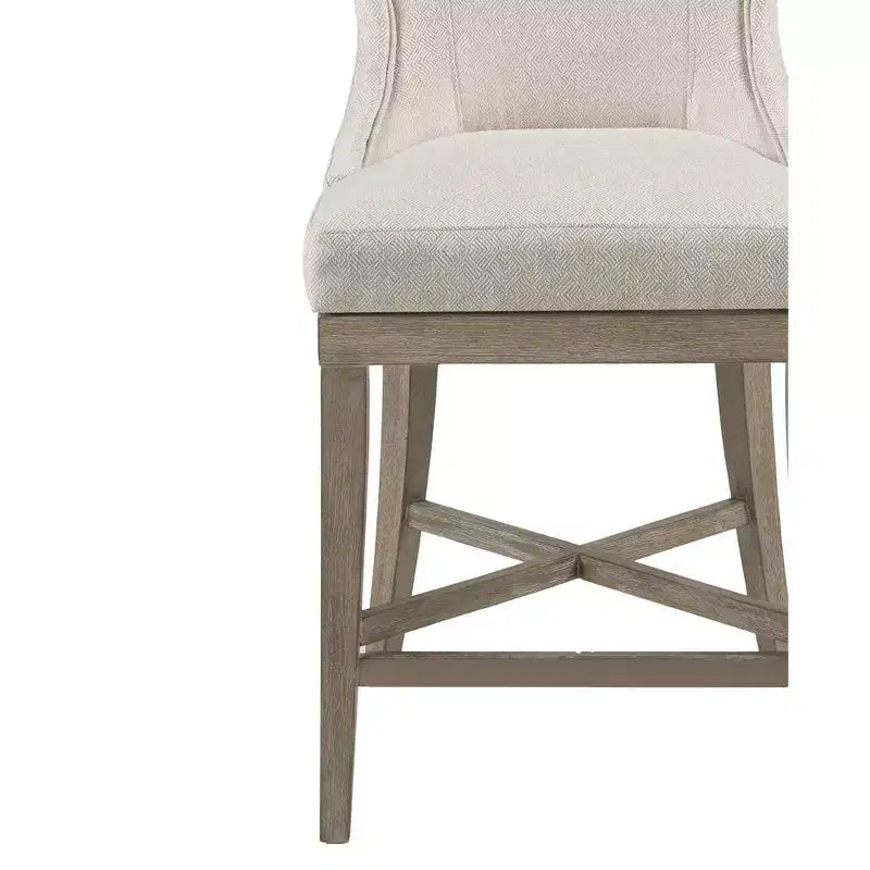 Sgabello da bar Troy Madison Park altezza bancone con seduta girevole crema: rivestito, struttura in legno di gomma, capacità 136 kg