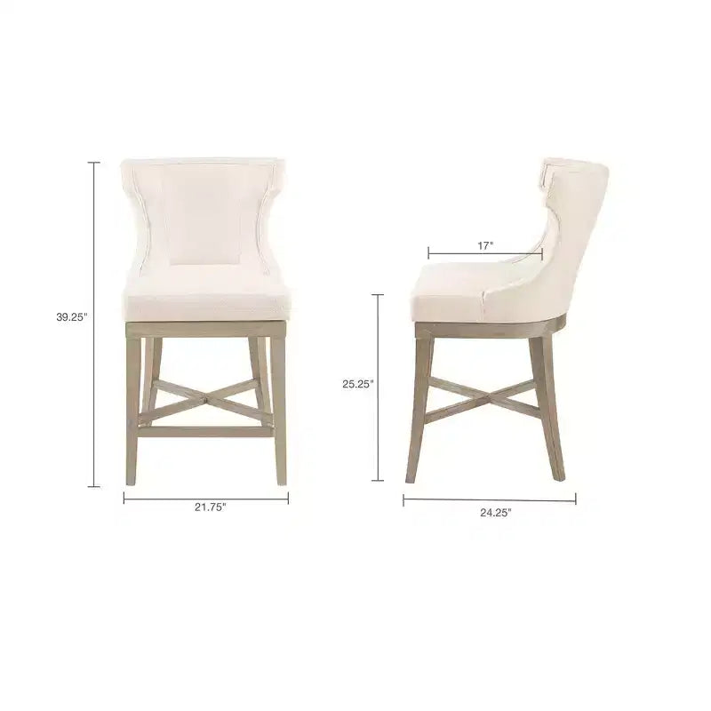 Sgabello da bar Troy Madison Park altezza bancone con seduta girevole crema: rivestito, struttura in legno di gomma, capacità 136 kg