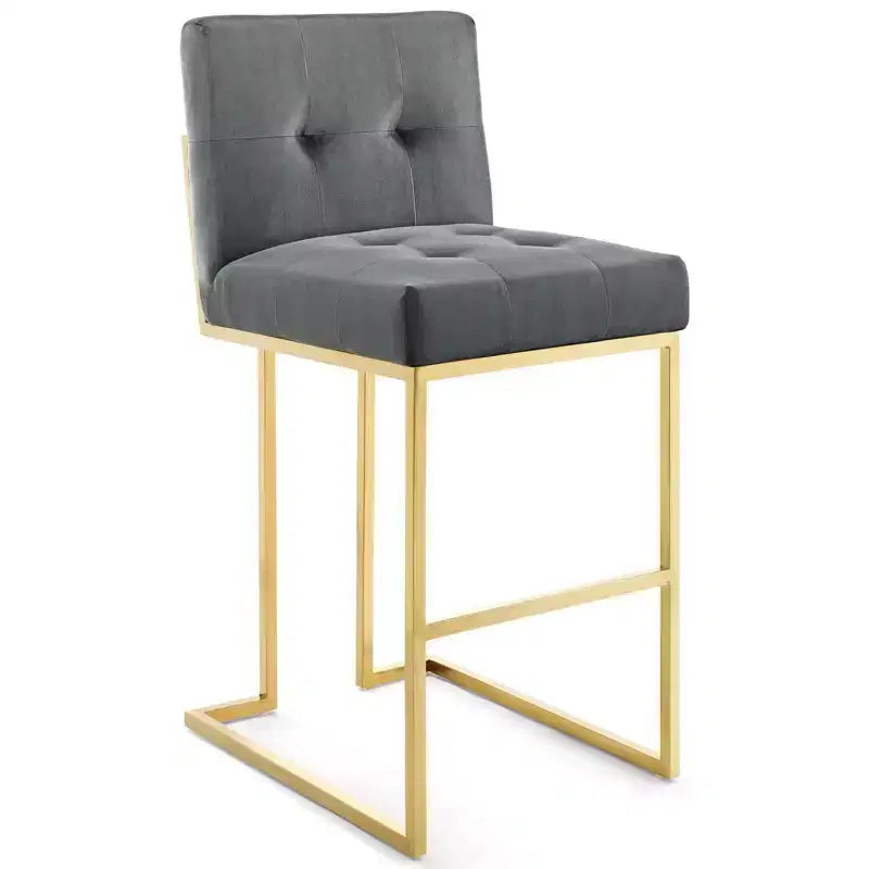 Sgabello da bar in velluto performance Privy in acciaio inossidabile oro/antracite - Modway: Seduta quadrata imbottita, design moderno, altezza fissa