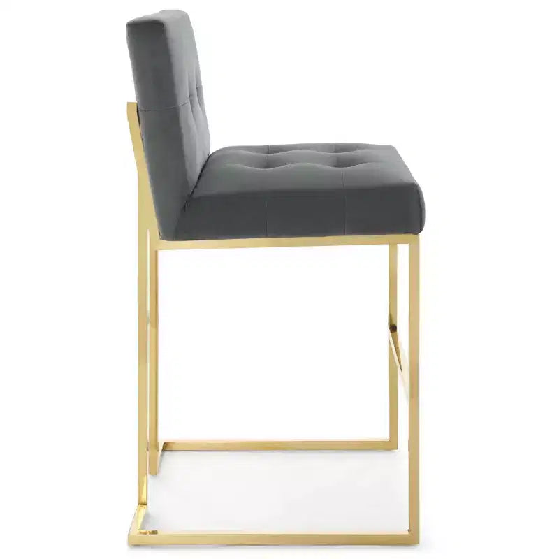 Sgabello da bar in velluto performance Privy in acciaio inossidabile oro/antracite - Modway: Seduta quadrata imbottita, design moderno, altezza fissa