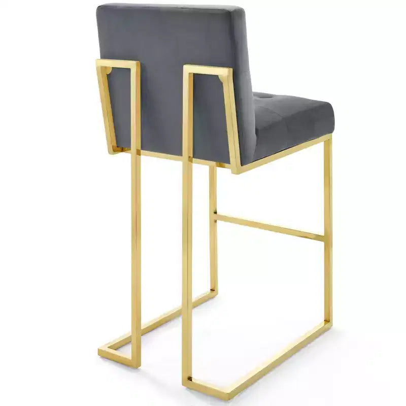 Sgabello da bar in velluto performance Privy in acciaio inossidabile oro/antracite - Modway: Seduta quadrata imbottita, design moderno, altezza fissa