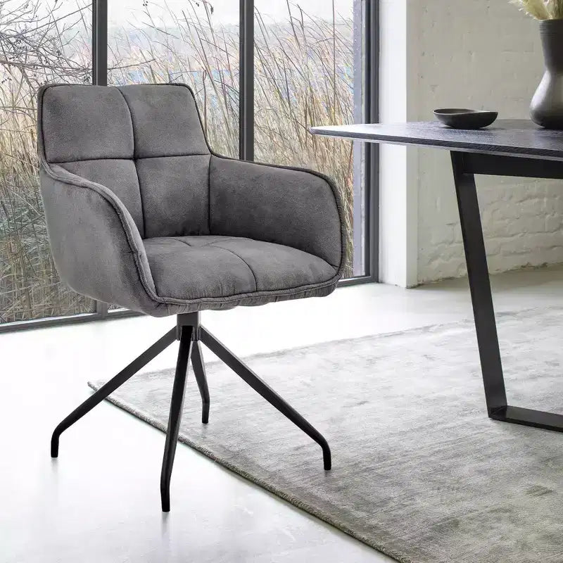 Noah Velvet Brushed Stainless Steel Dining Chair Charcoal Gray - Armen Living: Plush, Geometric, Metal Frame