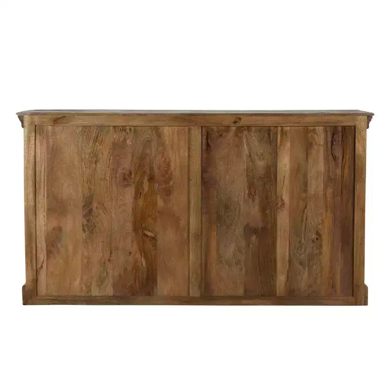 Credenza in legno intagliato a 4 ante marrone - : Mobile contenitore rustico, nessun montaggio richiesto
