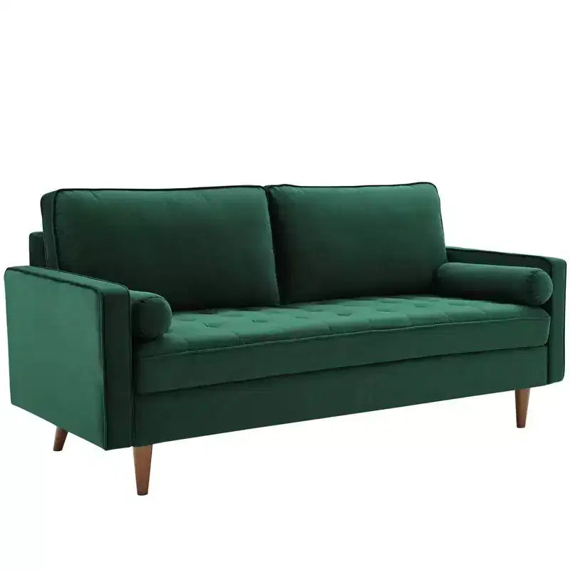 Divano in Velluto Valour Performance Verde - Modway: Design Trapuntato di Metà Secolo, Gambe Tinte Noce, Capacità 400 kg