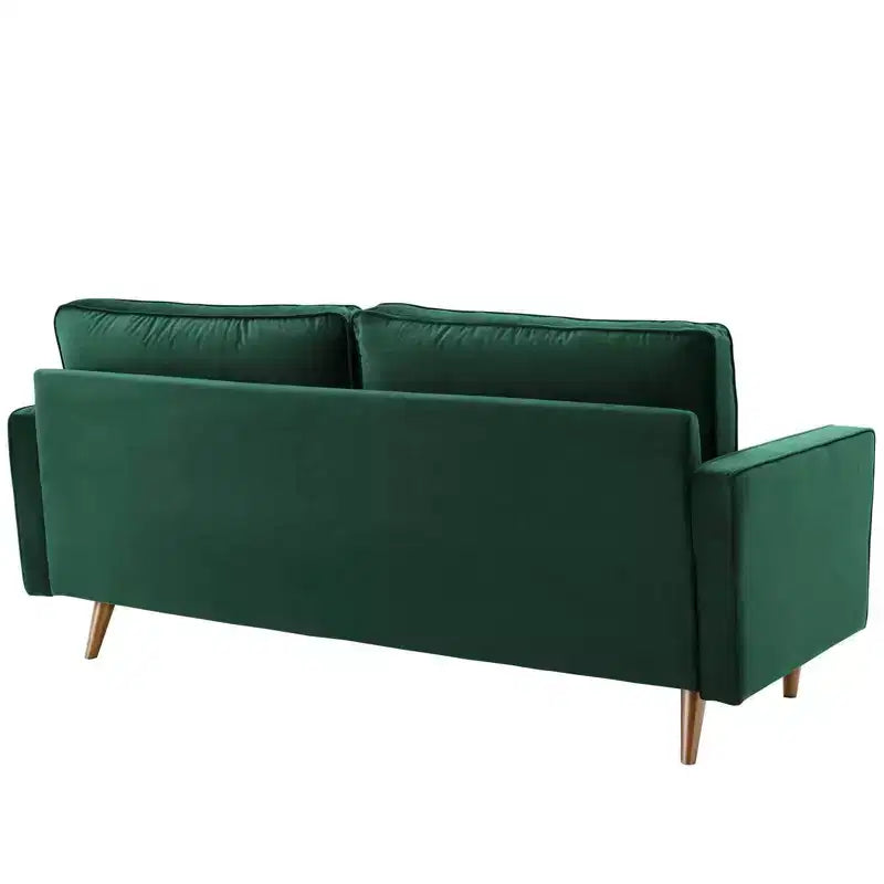 Divano in Velluto Valour Performance Verde - Modway: Design Trapuntato di Metà Secolo, Gambe Tinte Noce, Capacità 400 kg
