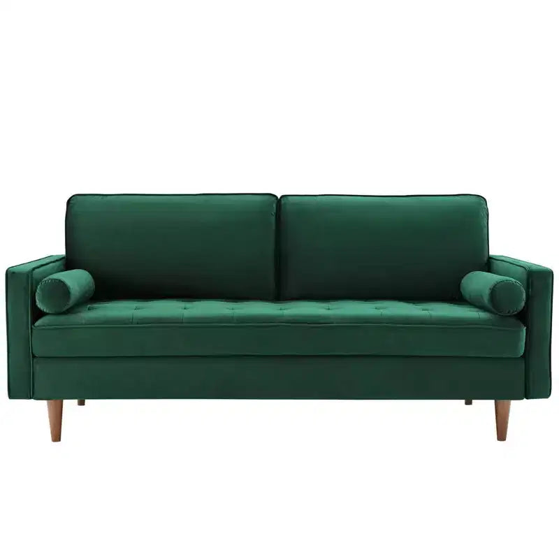 Divano in Velluto Valour Performance Verde - Modway: Design Trapuntato di Metà Secolo, Gambe Tinte Noce, Capacità 400 kg