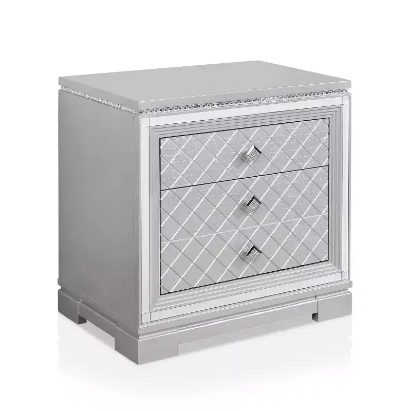 Comodino a 2 cassetti con cassetto a scomparsa e porte USB Argento - Homes: Inside + Out