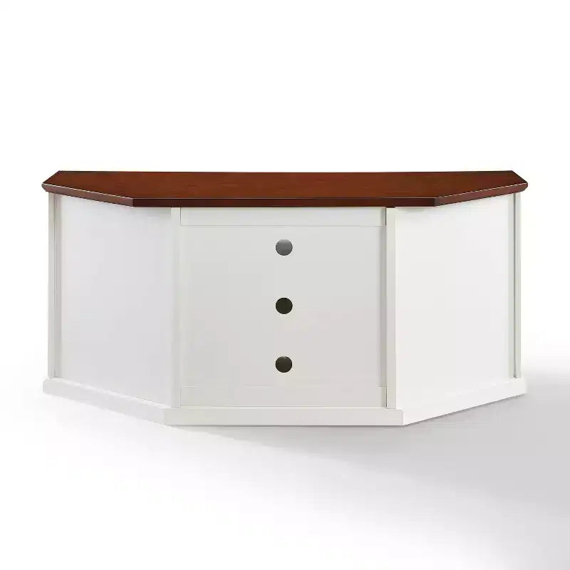 Mobile Porta TV ad Angolo Shelby per TV fino a 65" Bianco - Crosley: Ante in Vetro Smussato, Vano Contenitore Multimediale, Gestione Cavi