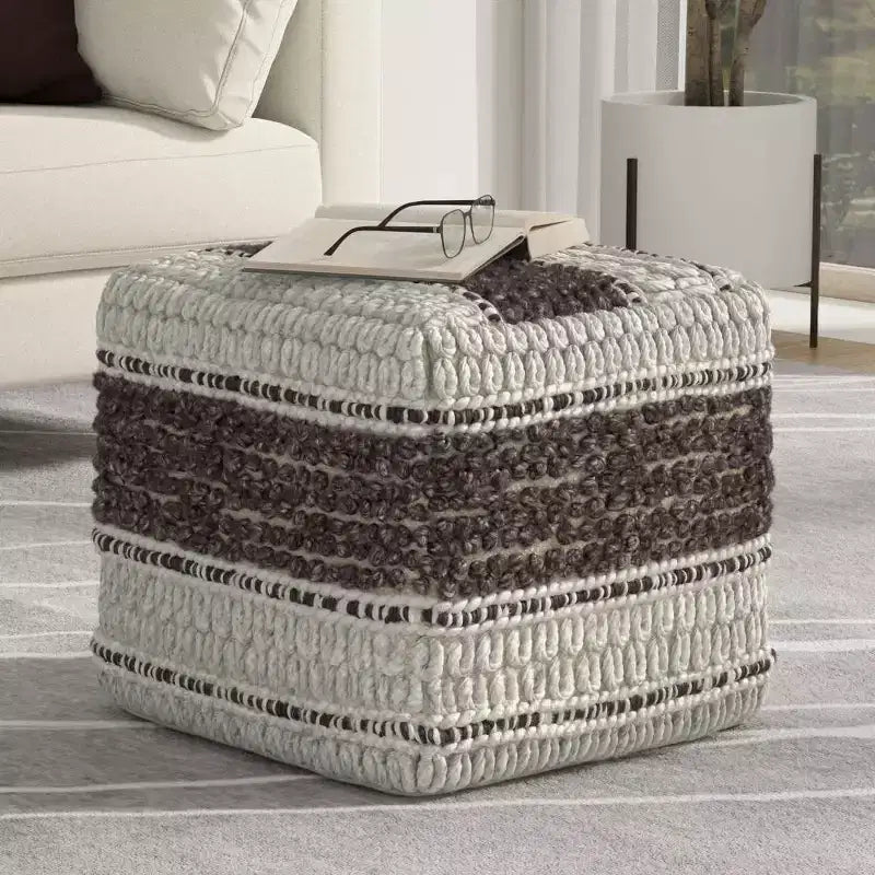 Pouf quadrato magenta/naturale