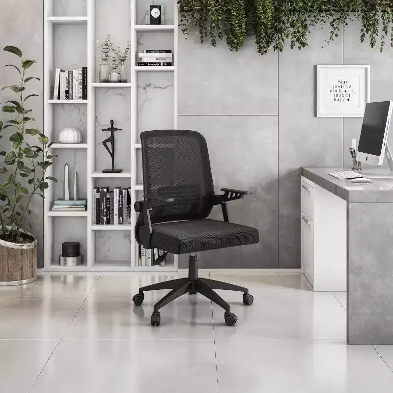 Sedia da Ufficio Ergonomica in Rete Nera - : Braccioli Regolabili, Struttura in Metallo, Sedia da Scrivania Girevole con Rotelle