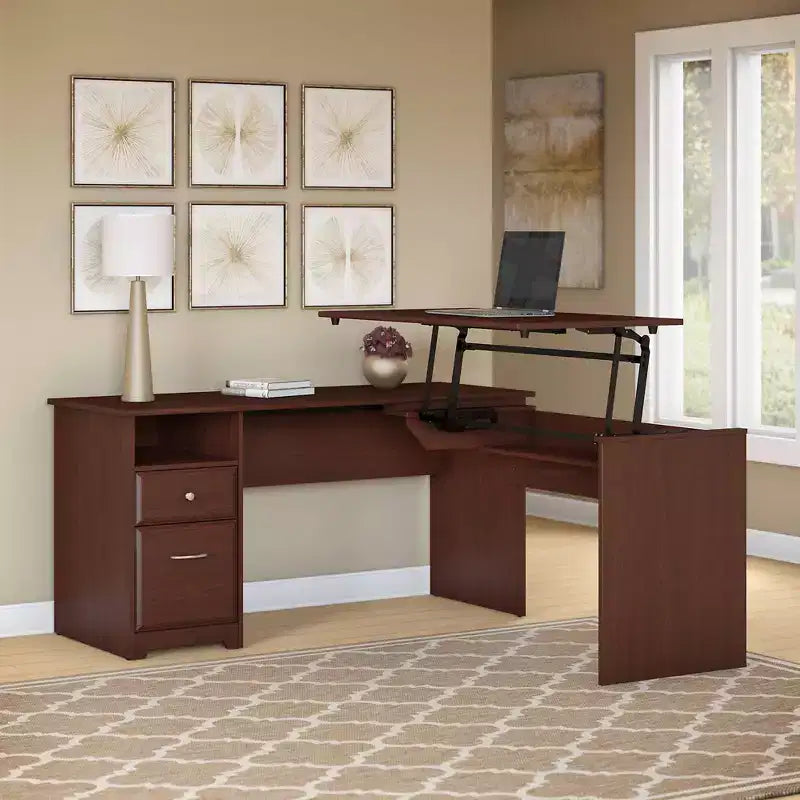 Cabot Scrivania a L regolabile in altezza 60w a 3 posizioni Ciliegio raccolta - Bush Furniture: ergonomica, altezza regolabile
