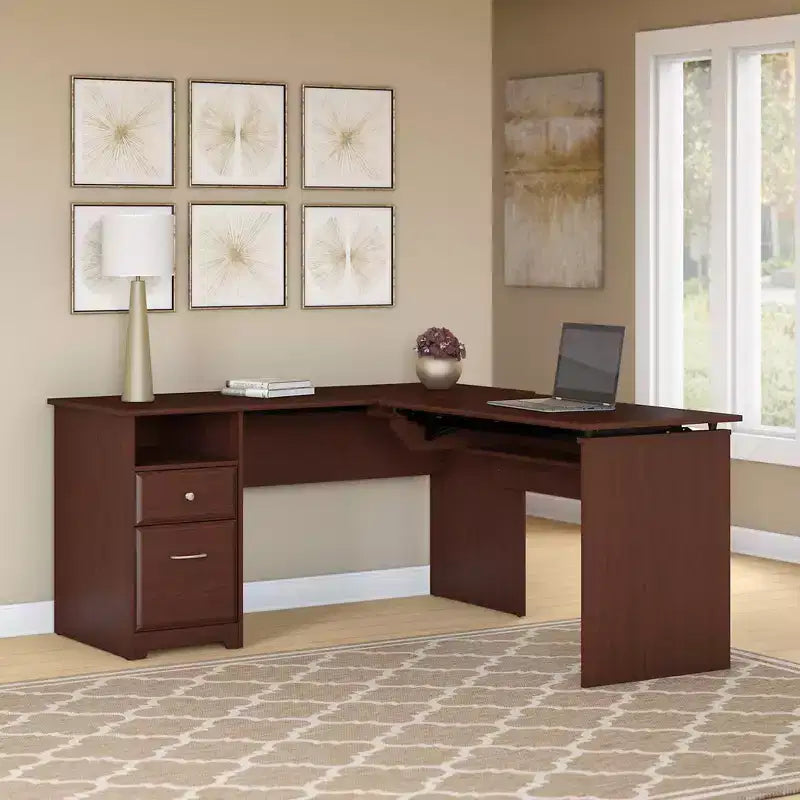 Cabot Scrivania a L regolabile in altezza 60w a 3 posizioni Ciliegio raccolta - Bush Furniture: ergonomica, altezza regolabile