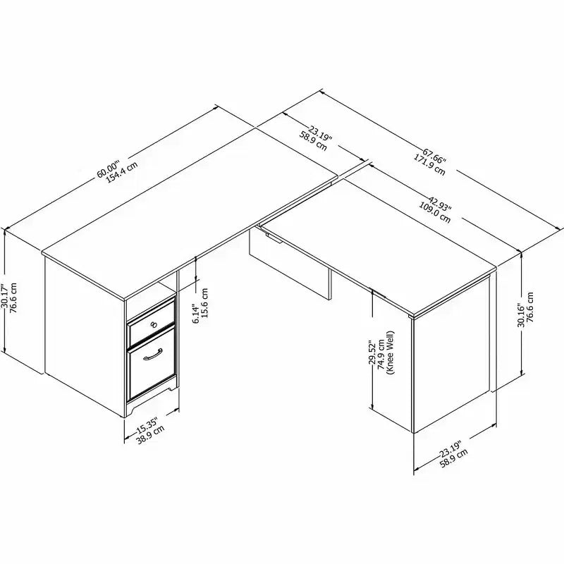 Cabot Scrivania a L regolabile in altezza 60w a 3 posizioni Ciliegio raccolta - Bush Furniture: ergonomica, altezza regolabile